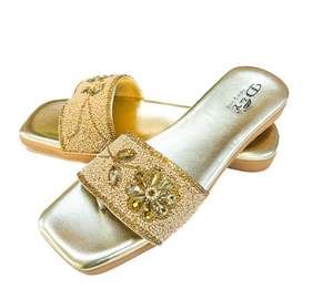 Party Wear Heels Wedge Flats: Pearls beaded with stone work soft cushioned Flats