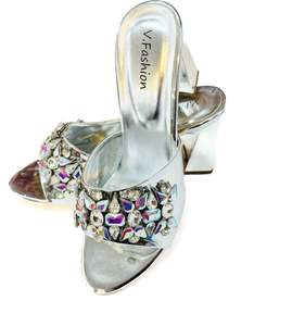 Crystal stone beaded shiny golden Heels