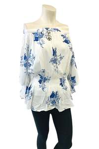 Womens Tops: Floral print white top