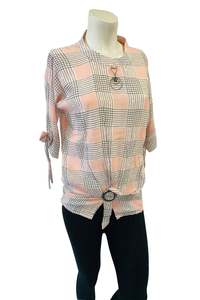 Womens Tops: Peach & Black check Print top