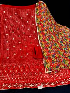 (video clip attached)Red color pure chinnon based embroidery work with handwork &hellip;