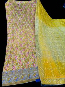 (Video clip attached) Yellow shades pure chiffon based embroidery work with hand&hellip;