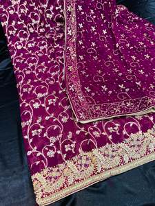 Unstitch Suits Fabrics: (Video clip attached) wine color soft Banarasi silk based beautiful embroidery & stone work kameez with pure rayon bottom fabric (2.75 mtrs ) with beautiful georgette based heavy hand work Dupatta