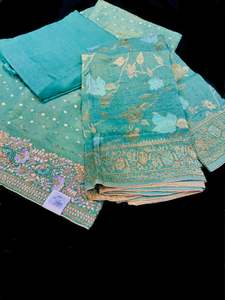 (Video clip attached )Mint color soft tissue silk based beautiful zari work hand&hellip;