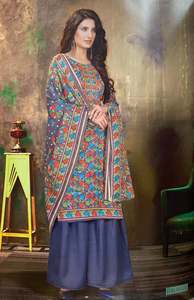 Woolen Warm Suits Unstitched Fabrics: Designer Woolen Collection Fabric TOP :- *Pashmina jacquard Print with exclusive Swarovski Diamond WORK cut:-2.50 mtr appx BOT:- *Heavy spun bottom 2.50mtr Dupatta:- TWILL SHAWL * PRINTED 2:25 cut Size: Unstitched