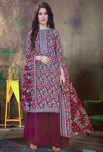 Woolen Warm Suits Unstitched Fabrics: Designer Woolen Collection Fabric TOP :- *Pashmina jacquard Print with exclusive Swarovski Diamond WORK cut:-2.50 mtr appx BOT:- *Heavy spun bottom 2.50mtr Dupatta:- TWILL SHAWL * PRINTED 2:25 cut Size: Unstitched
