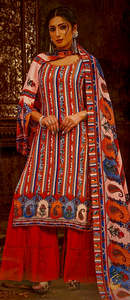Woolen Warm Suits Unstitched Fabrics: Designer Woolen Collection Fabric : Pashmina Top :- Pashmina Digital Style Print | (2.50 mtrs) Bottom :- Pashmina Spun | (2.60 mtrs apx) Dupatta :- Pashmina Shawl | (2.25 mtr) SIZE : Unstitched