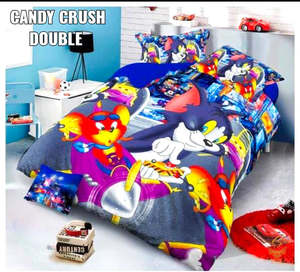 Tom & Jerry Cartoon Printed Glace Cotton Bed Sheet With Pillow Covers (Size Bed &hellip;
