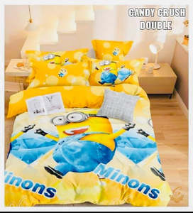 Minions Cartoon Printed Glace Cotton Bed Sheet With Pillow Covers (Size Bed Shee&hellip;