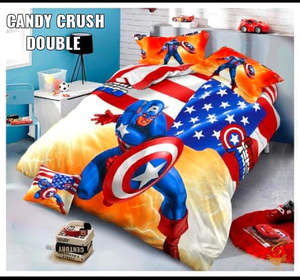 Captain America Cartoon Printed Glace Cotton Bed Sheet With Pillow Covers (Size &hellip;