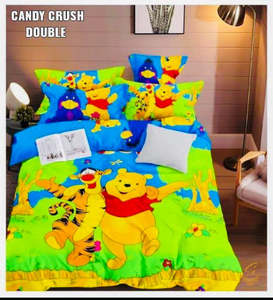 Cotton Bed Sheets: Winnie The Pooh Cartoon Printed Glace Cotton Bed Sheet With Pillow Covers (Size Bed Sheet :- 230 * 250 Cms(Appx) 2 PCS Pillow Cases: -46 *69 +5cms (Appx) Washing Instructions :- Hand/Machine Wash , Do Not Bleach , Medium Steam Iron, Do Not Dry Clean, Tumb