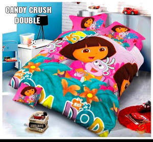 Cotton Bed Sheets: Dora The Explorer Cartoon Printed Glace Cotton Bed Sheet With Pillow Covers (Size Bed Sheet :- 230 * 250 Cms(Appx) 2 PCS Pillow Cases: -46 *69 +5cms (Appx) Washing Instructions :- Hand/Machine Wash , Do Not Bleach , Medium Steam Iron, Do Not Dry Clean, Tu