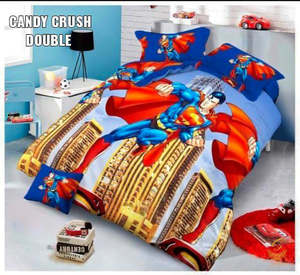 Cotton Bed Sheets: The Superman Cartoon Printed Glace Cotton Bed Sheet With Pillow Covers (Size Bed Sheet :- 230 * 250 Cms(Appx) 2 PCS Pillow Cases: -46 *69 +5cms (Appx) Washing Instructions :- Hand/Machine Wash , Do Not Bleach , Medium Steam Iron, Do Not Dry Clean, Tumble
