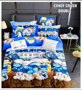 Cotton Bed Sheets: The Smurfs Cartoon Printed Glace Cotton Bed Sheet With Pillow Covers (Size Bed Sheet :- 230 * 250 Cms(Appx) 2 PCS Pillow Cases: -46 *69 +5cms (Appx) Washing Instructions :- Hand/Machine Wash , Do Not Bleach , Medium Steam Iron, Do Not Dry Clean, Tumble Dr