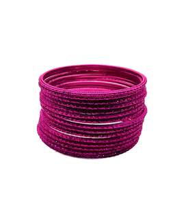 Hot Pink (Rani)color kids plain Shiny Metal bangles (2 dozen in one pack)
