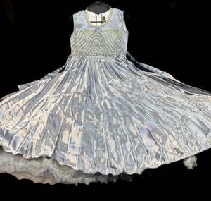 Kids Gowns Kameez: Grey colour silk based stone work beautiful gown