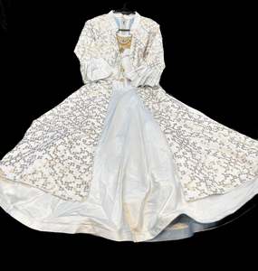 Kids Gowns Kameez: Grey colour silk based jacket style stone work beautiful gown