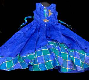 Kids Gowns Kameez: Royal Blue color silk based long gown