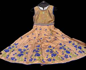 Rosegold color embroidered silk kids gown