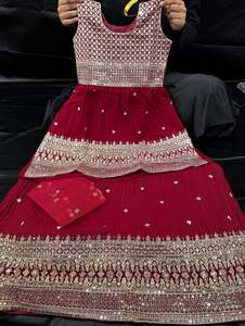 Kids Gowns Kameez: Georgette based beautiful long kameez with georgette lehnga and dupatta for Girls