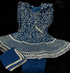 Kids Gowns Kameez: Pure and soft georgette based embroidery with sequined work girls Anarkali suit with pants and dupatta (color will be same for all sizes pictures sometimes comes different )