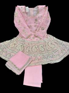 Kids Gowns Kameez: Pure and soft georgette based embroidery with sequined work girls Anarkali suit with pants and dupatta