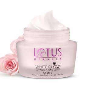 Face Cream Moisturiser: Lotus Herbals Whiteglow Advanced Pink Glow Brightening Cream | SPF 25 | PA+++ | For Dark Spots | Anti-Pollution | For All Skin Types | Preservative Free | 50g