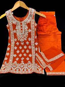 (Video clip attached)Orange color Pure and soft georgette based mirrors & stone &hellip;