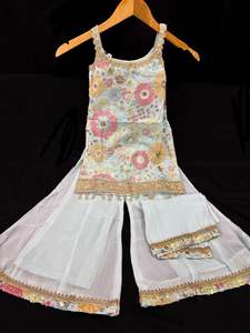 Girls Punjabi Suits Sharara Suits: (Video clip attached) pastel Baby Blue Pure and soft georgette based sequined with embroidery & tessels work girls sharara suit with dupatta