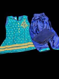 Teal & Blue colour silk based kids punjabi suit