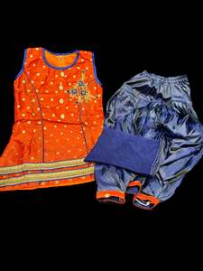 Orange & Blue colour silk based kids punjabi suit