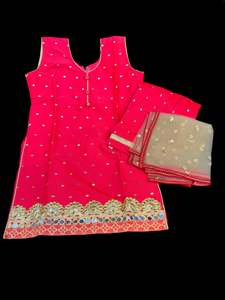 Girls Punjabi Suits Sharara Suits: Neon Pink colour silk based kids punjabi suit