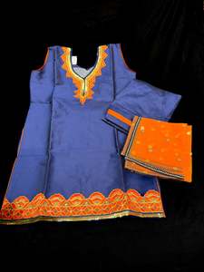 Blue & Orange color silk based colour kids punjabi suit