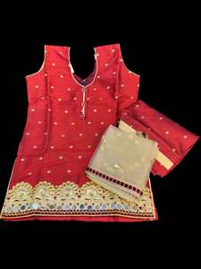 Girls Punjabi Suits Sharara Suits: Maroon colour silk based dot print kids punjabi suit