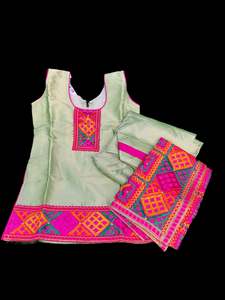 Mint with Hot Pink combination kids phulkari suit
