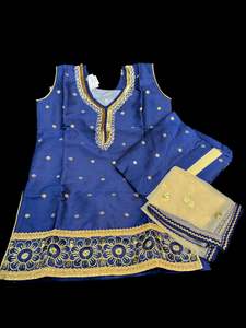 Nevi blue colour silk based dot print kids punjabi suit