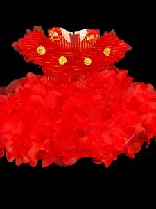 Girls Frocks: Red colour netting based beautiful kids gown