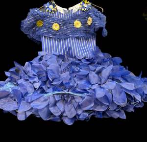 Girls Frocks: Nevi blue colour netting based beautiful kids gown