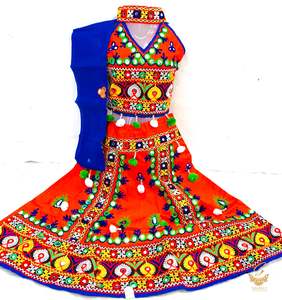 Kids Chaniya Choli Garba Dress: Red colour beautiful embroidered halterneck chaniya choli