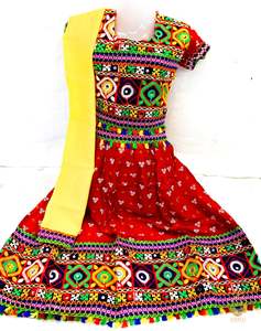 Kids Chaniya Choli Garba Dress: Red Colour rayon based beautiful embroidered chaniya choli