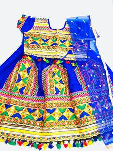 Kids Chaniya Choli Garba Dress: blue colour beautiful multicolored embroidered chaniya choli