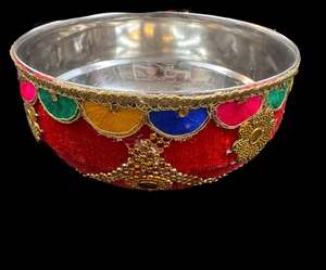 Decorated Thali: Stone work with embroidery work & Lace work beautiful Decorated Shagun Katori/Bowl