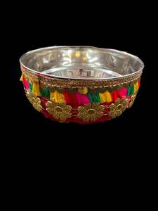 Decorated Thali: Stone work with embroidery work & Lace work beautiful Decorated Shagun Katori/Bowl