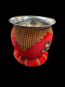 Decorated Thali: Red color beautiful Decorated Shagun Gadvi/Lota