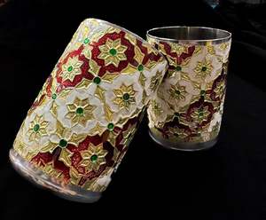 Decorated Thali: Steel glass with Beautiful Decorated meenakari work