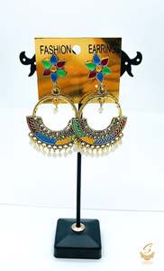 Beautiful Oxidised earrings with multicoloured pearls