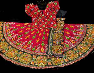 Chaniya Choli: Multicoloured bigger flared Chaniya with blouse (size 38) and dupatta