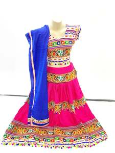 Chaniya Choli: Hot pink colour cotton based chaniya choli with mirror work