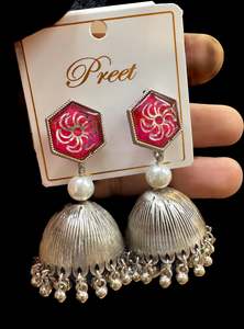 Beautiful oxidised Jhumka with colourful meenakari work