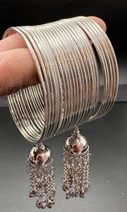 Mat shimmer look plain Oxidised bangles with latkan set (price per pack)
